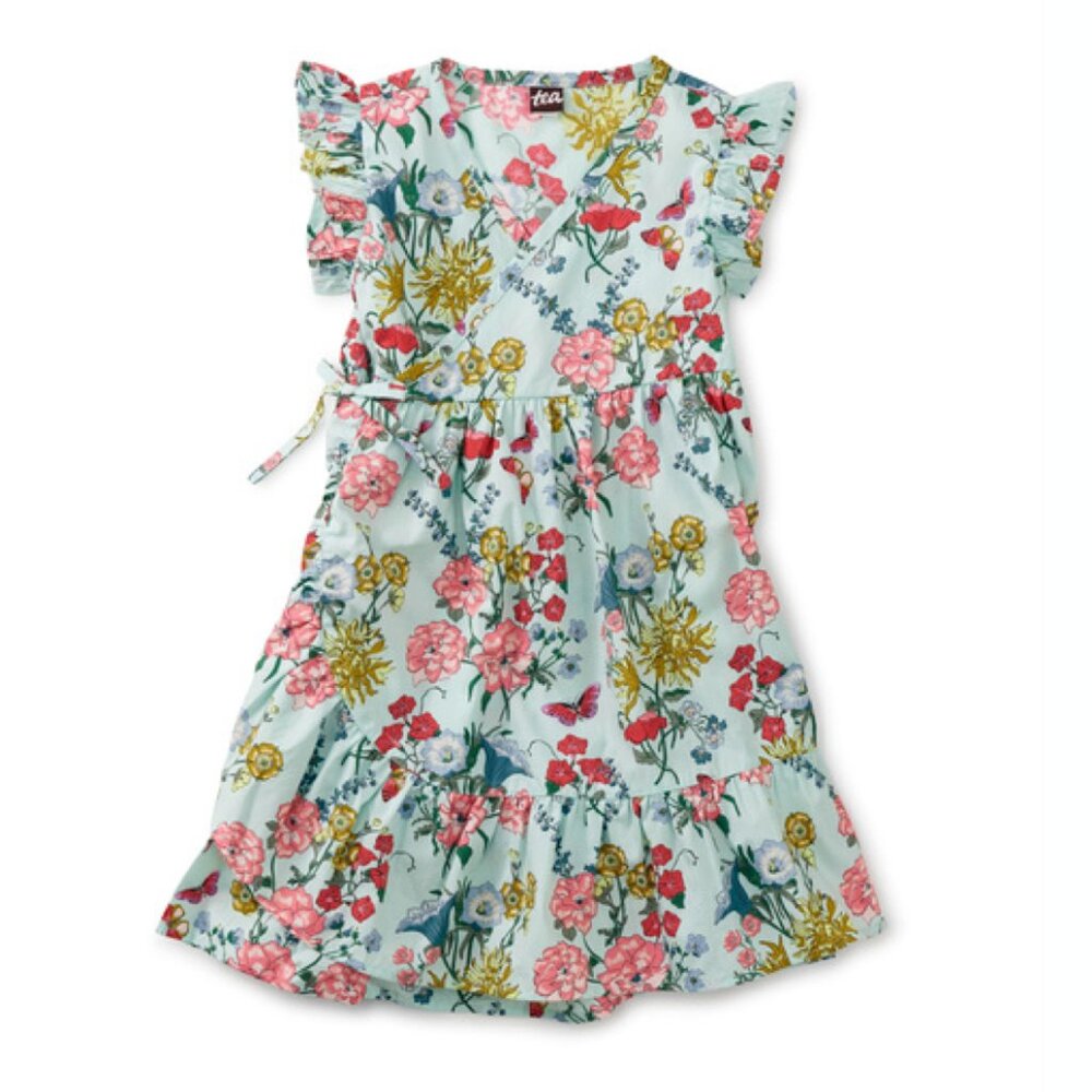 Tea Collection Girls Intricate Floral Woven Wrap Dress 5T
